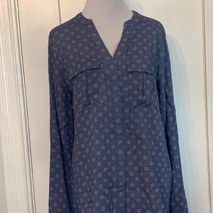 NWT blue button down rayon long sleeve blo…